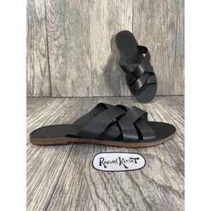 New MADEWELL LEATHER Boardwalk Woven Slide Women Black Sandals L1165 Size 10